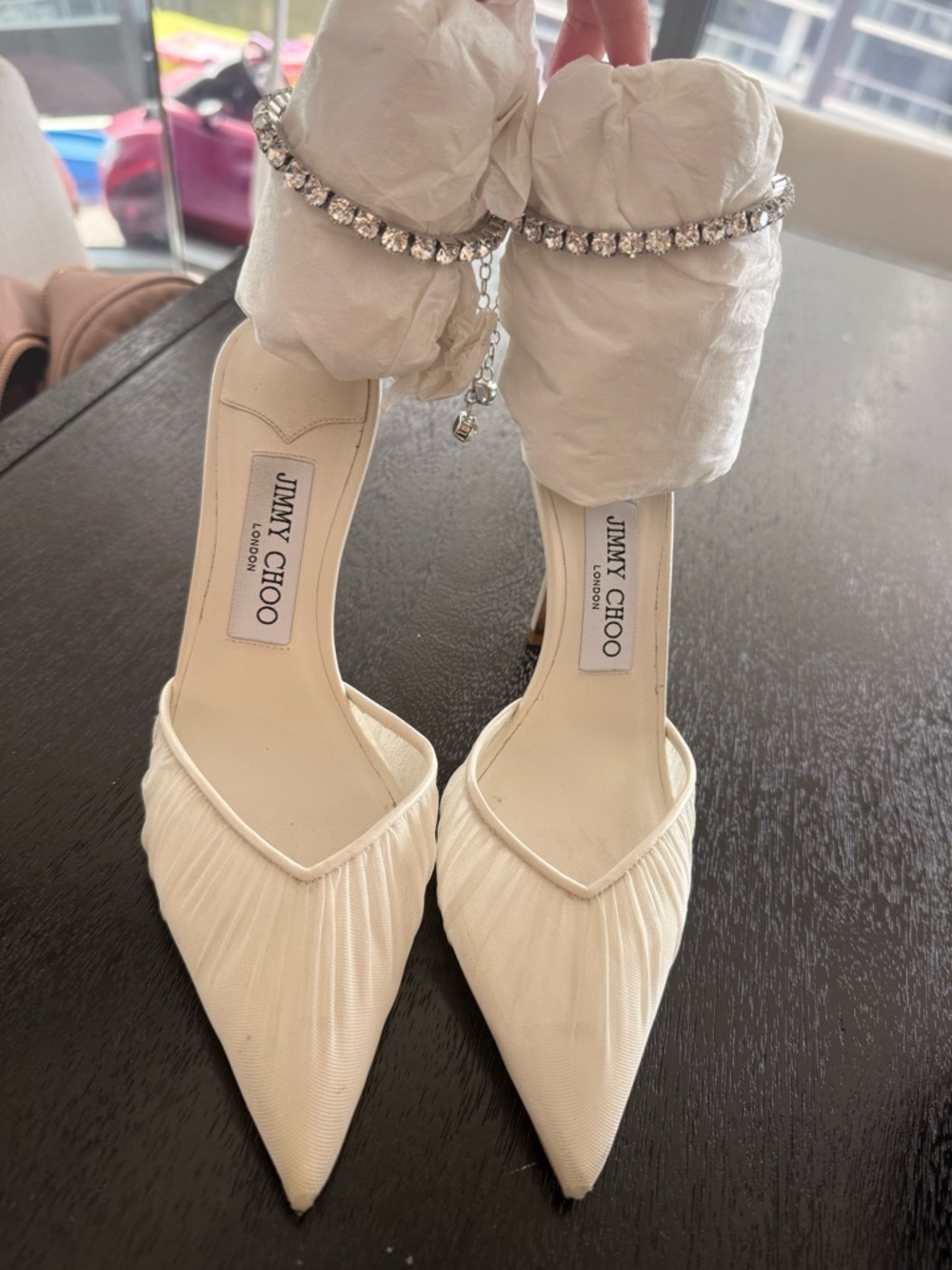 Jimmy Choo Saeda 85 Ivory Tulle Crystal Pump size 37.5 - Picture 4 of 17